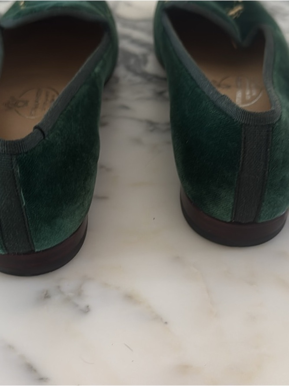 Stubbs & Wooton Green Velvet Embroidered Women's Loafers VINTAGE - Picture 6 of 9